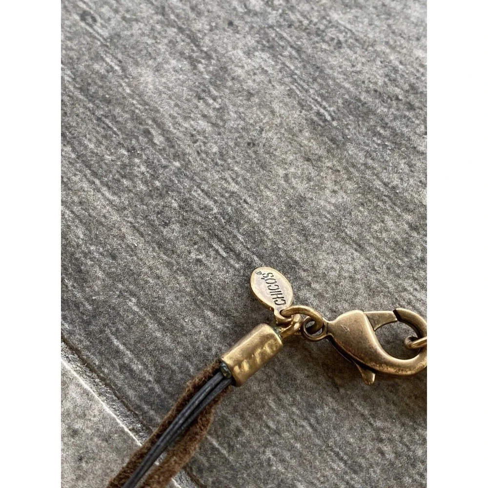 Chico’s Necklace Faux Leather Cord Gold Tone Pendant 18”